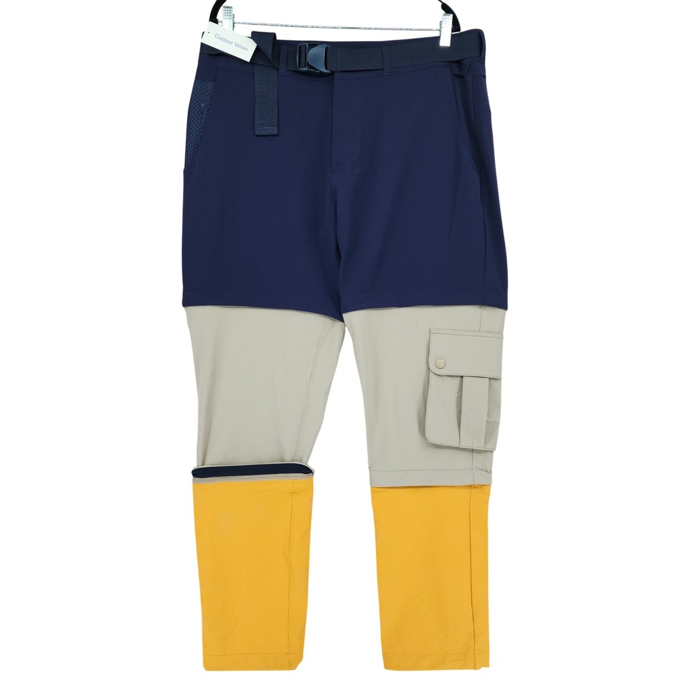 Outdoor Voices RecTrek Zip Off Cargo Pants XL Men Navy Tan Yellow Colorblock NEW